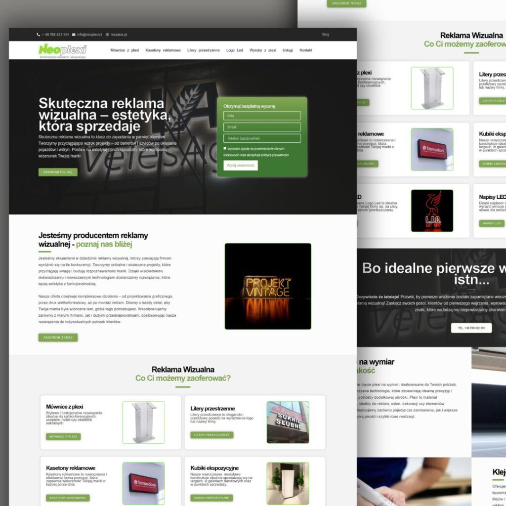 strona internetowa dla producenta reklamy wizualnej